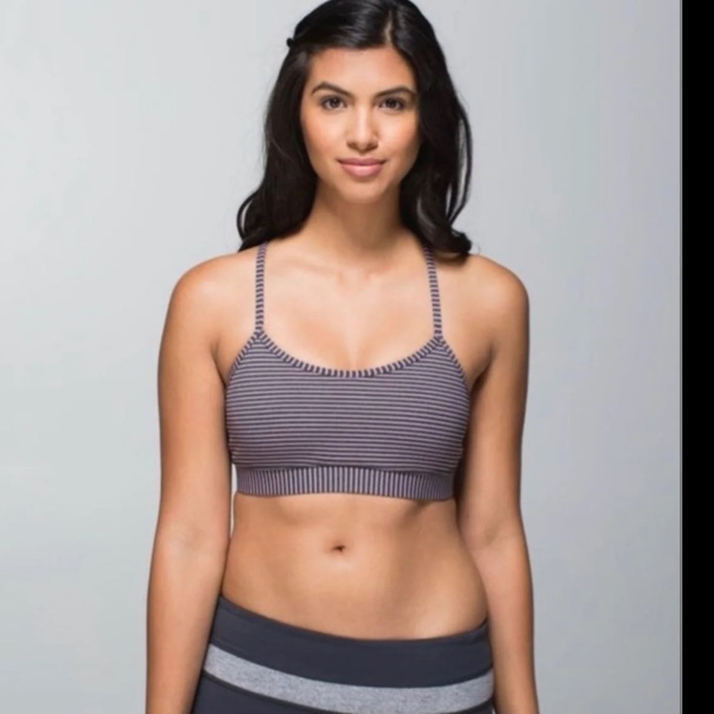 Lululemon Flow Y Bra IV In Mauve and Black Stripes, 6